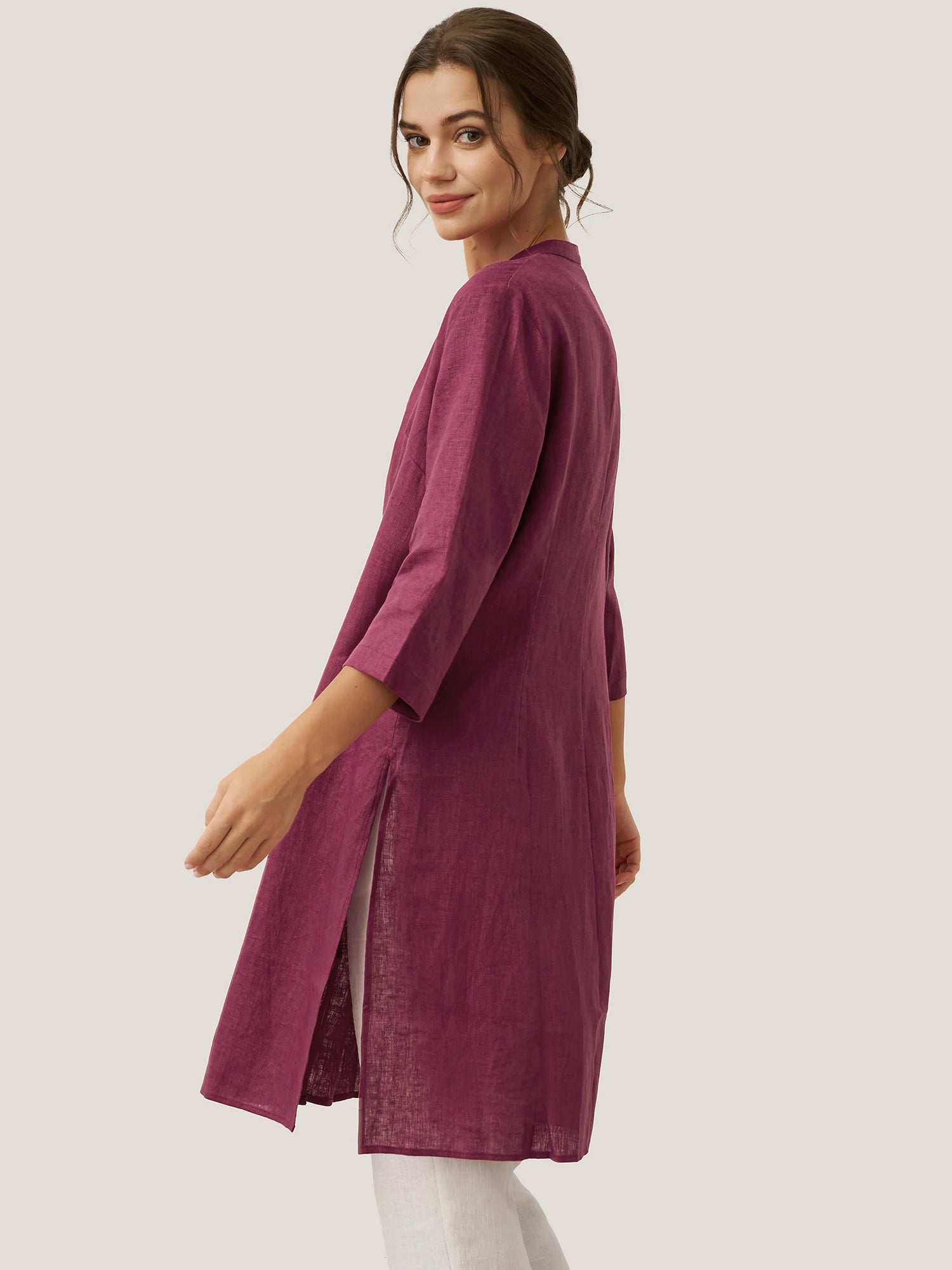 100% Linen Hand Button Long Top DILLON - Glamourous Grace