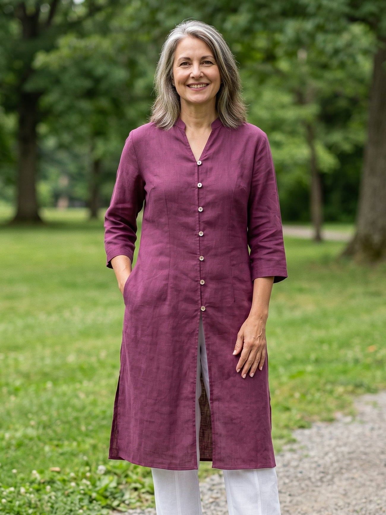 100% Linen Hand Button Long Top DILLON - Glamourous Grace