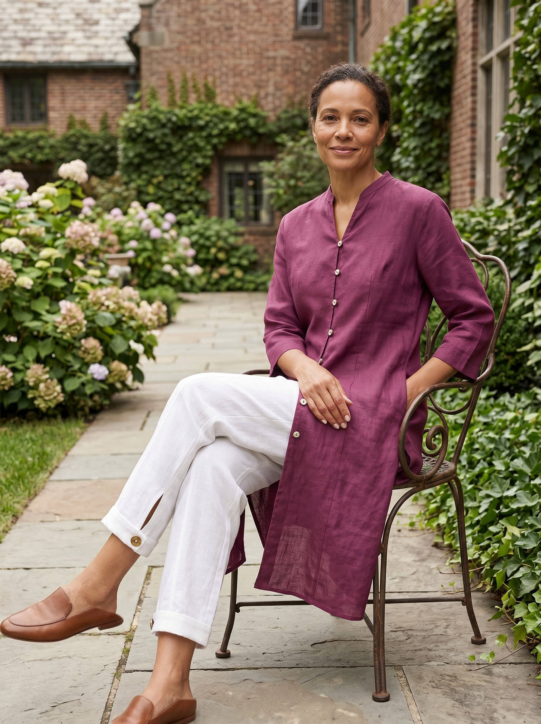 100% Linen Hand Button Long Top DILLON - Glamourous Grace