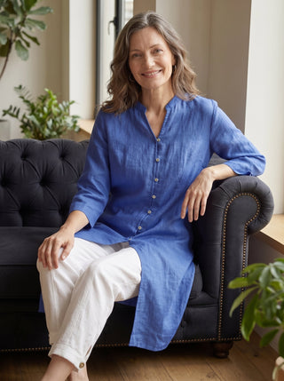 100% Linen Hand Button Long Top DILLON - Glamourous Grace