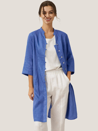 100% Linen Hand Button Long Top DILLON - Glamourous Grace
