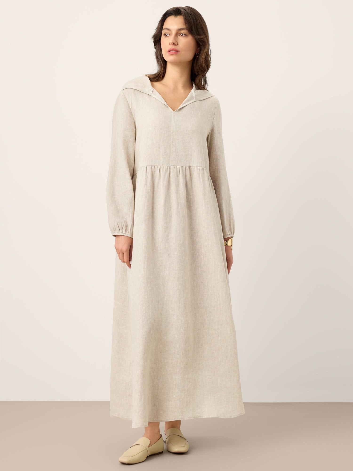 100% Linen Sculpted-Hood Caftan Maxi Dress LINETTE - Glamourous Grace