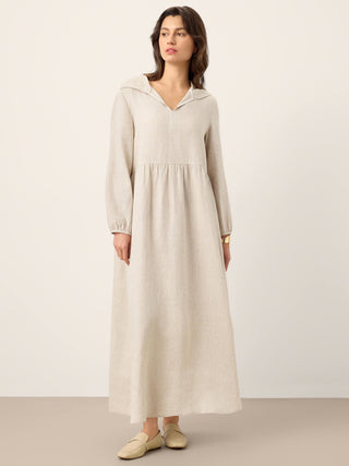 100% Linen Sculpted-Hood Caftan Maxi Dress LINETTE - Glamourous Grace