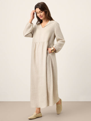 100% Linen Sculpted-Hood Caftan Maxi Dress LINETTE - Glamourous Grace