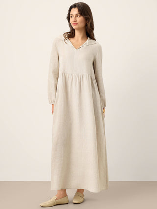 100% Linen Sculpted-Hood Caftan Maxi Dress LINETTE - Glamourous Grace