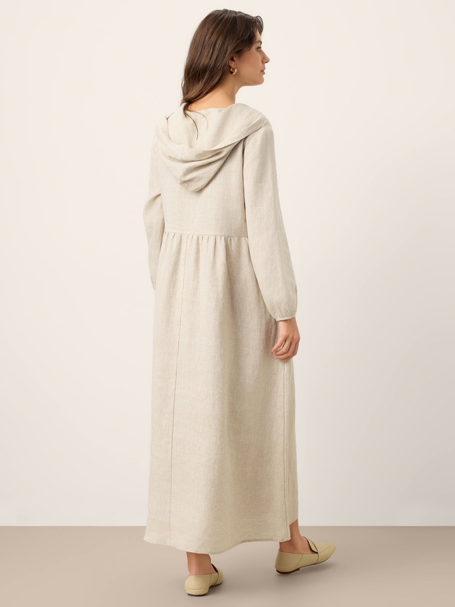 100% Linen Sculpted-Hood Caftan Maxi Dress LINETTE - Glamourous Grace