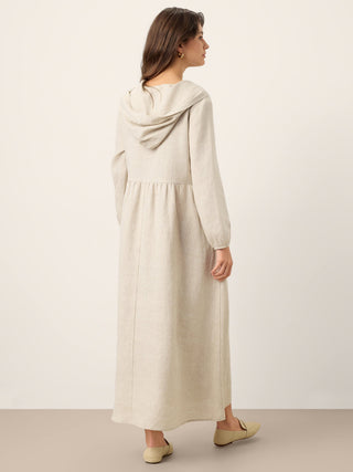 100% Linen Sculpted-Hood Caftan Maxi Dress LINETTE - Glamourous Grace