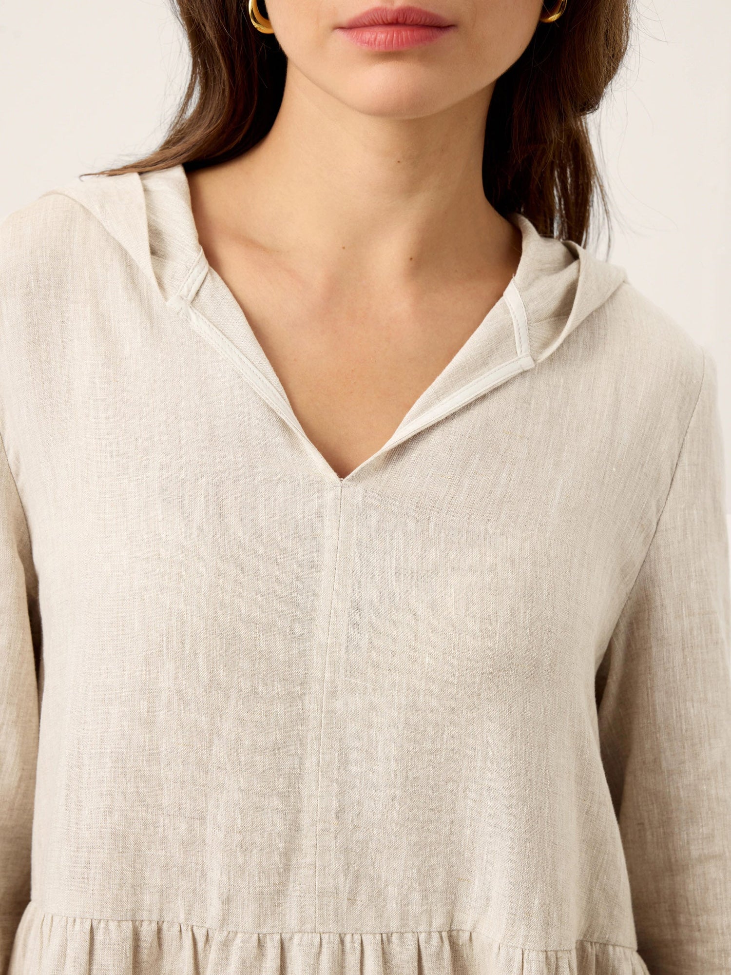 100% Linen Sculpted-Hood Caftan Maxi Dress LINETTE - Glamourous Grace