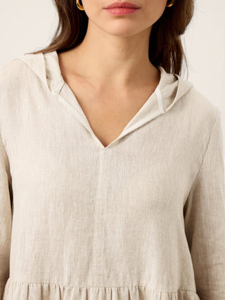 100% Linen Sculpted-Hood Caftan Maxi Dress LINETTE - Glamourous Grace
