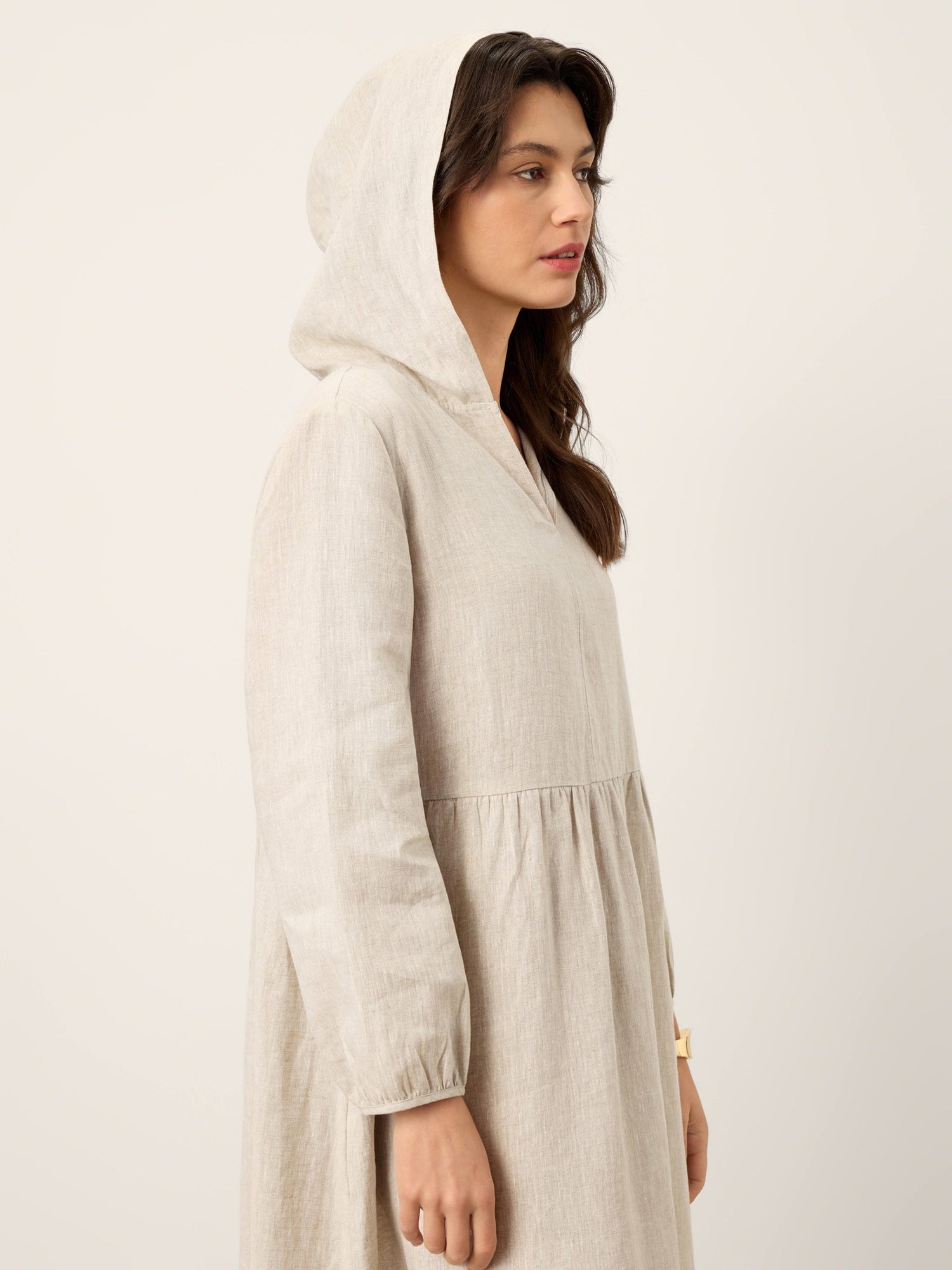 100% Linen Sculpted-Hood Caftan Maxi Dress LINETTE - Glamourous Grace