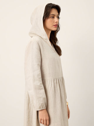 100% Linen Sculpted-Hood Caftan Maxi Dress LINETTE - Glamourous Grace