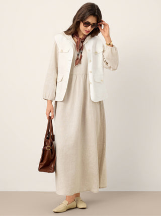 100% Linen Sculpted-Hood Caftan Maxi Dress LINETTE - Glamourous Grace