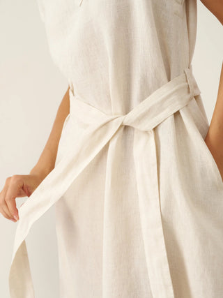 100% Linen Mandarin Collar Maxi Dress with Detachable Belt MARGARET