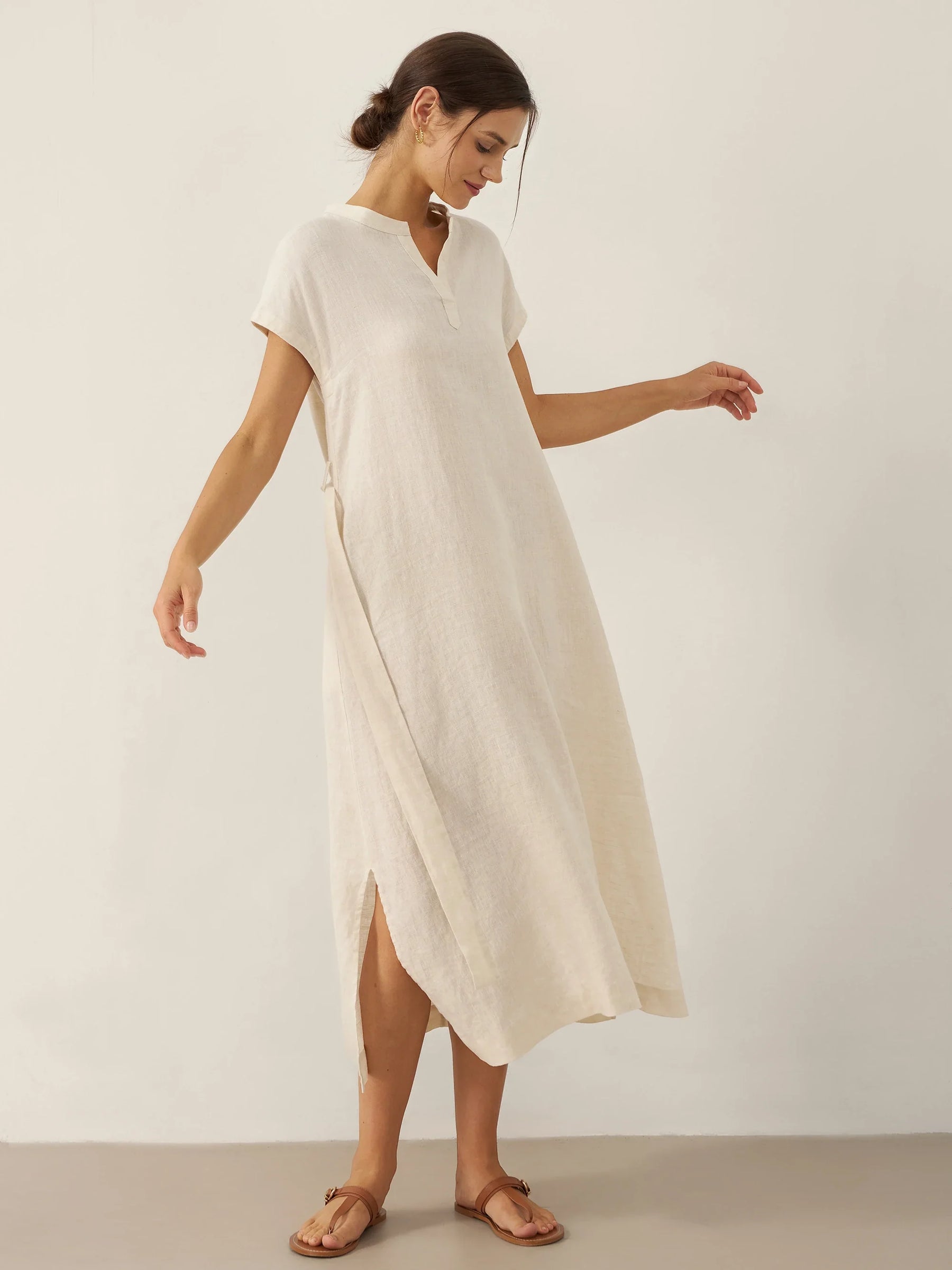 100% Linen Mandarin Collar Maxi Dress with Detachable Belt MARGARET - Glamourous Grace