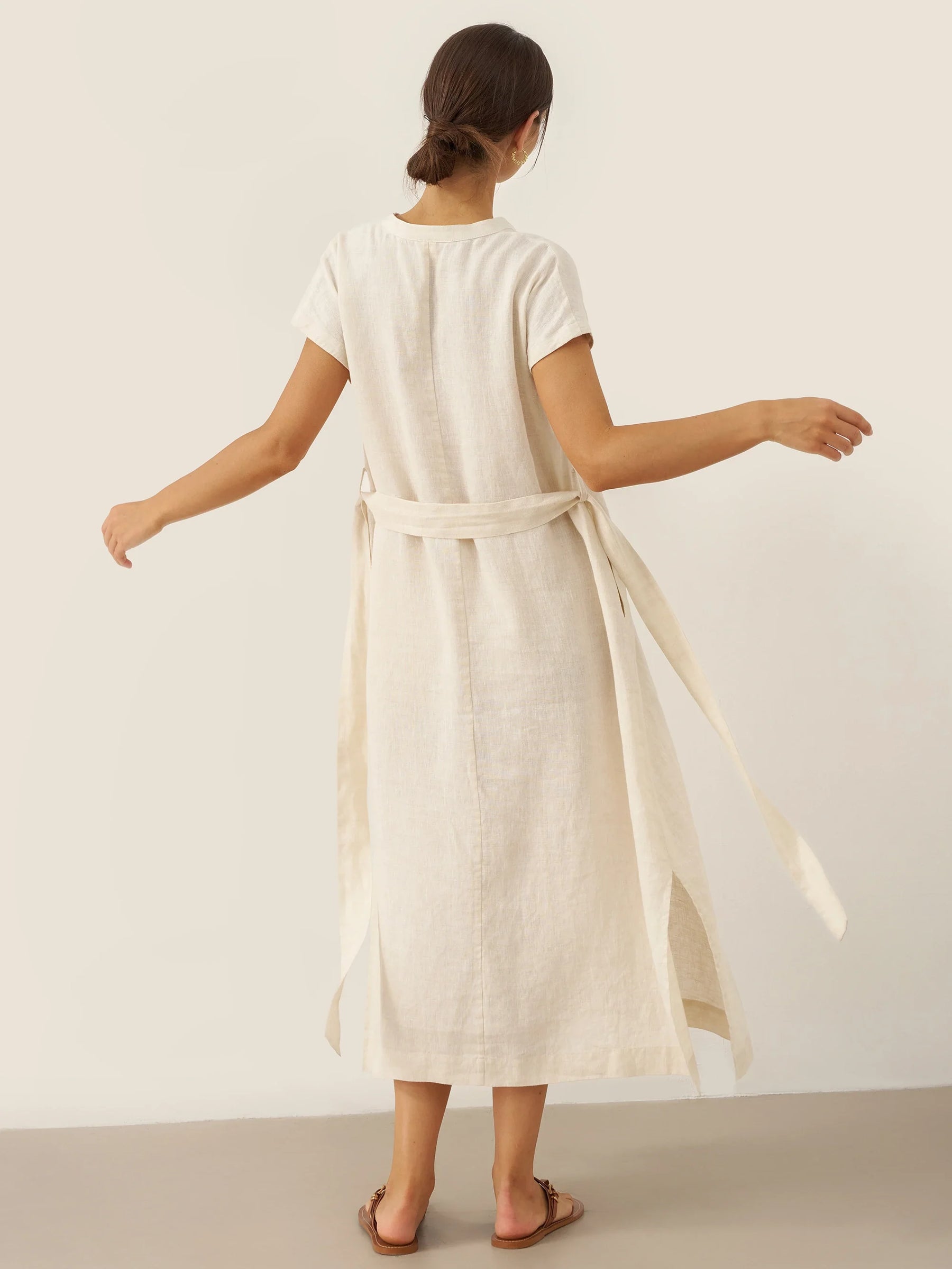 100% Linen Mandarin Collar Maxi Dress with Detachable Belt MARGARET - Glamourous Grace