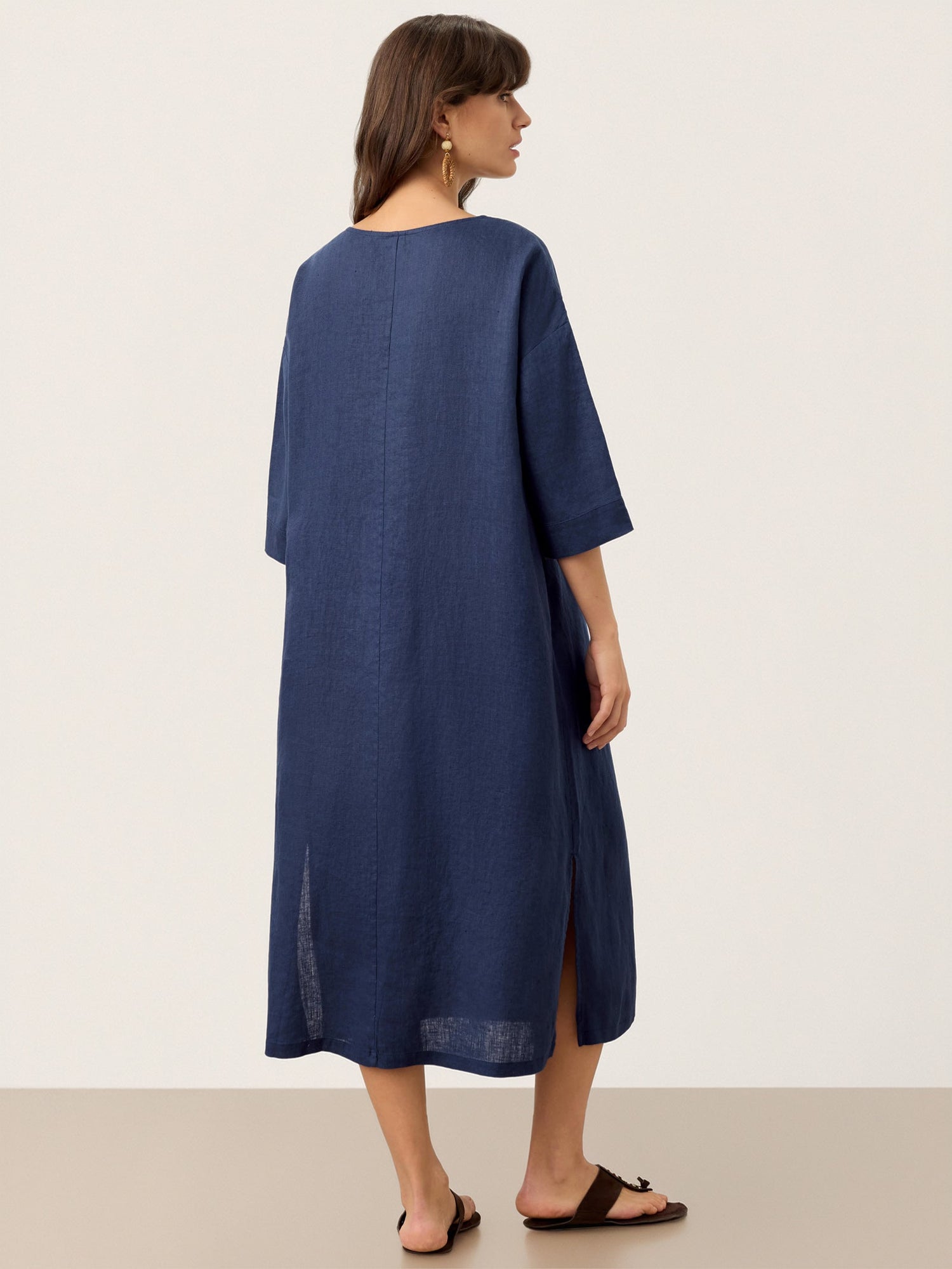 100% Linen Notch Neck Inverted Pleat Maxi Dress MATILDE - Glamourous Grace
