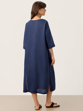 100% Linen Notch Neck Inverted Pleat Maxi Dress MATILDE - Glamourous Grace