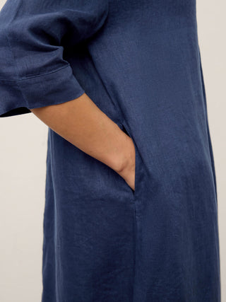 100% Linen Notch Neck Inverted Pleat Maxi Dress MATILDE - Glamourous Grace