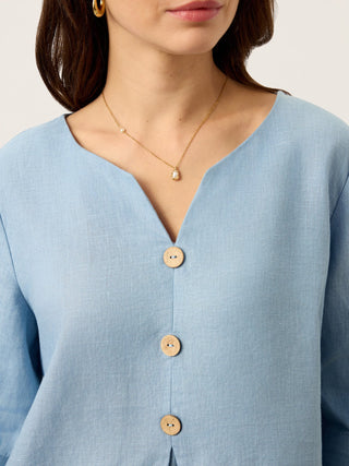 100% Linen Split Neck Inverted Pleat Top TABITHA - Glamourous Grace
