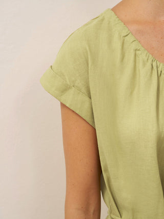100% Linen Pleated Crew Neck Maxi Dress with Detachable Tie Straps MIRA - Glamourous Grace