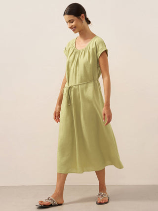 100% Linen Pleated Crew Neck Maxi Dress with Detachable Tie Straps MIRA - Glamourous Grace