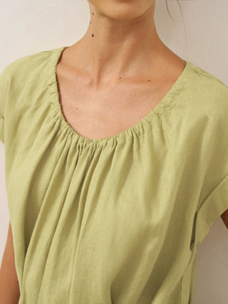 100% Linen Pleated Crew Neck Maxi Dress with Detachable Tie Straps MIRA - Glamourous Grace