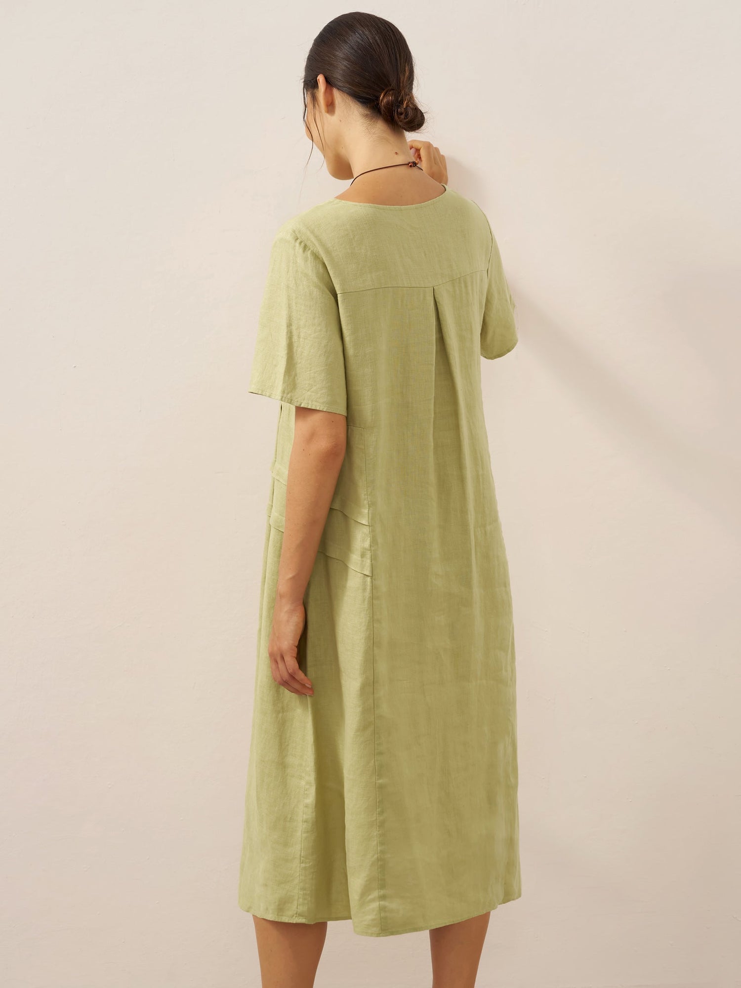 100% Linen Pleated Crew Neck Midi Dress MILA - Glamourous Grace
