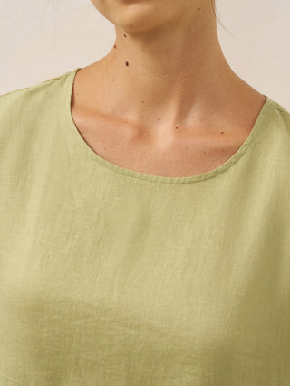 100% Linen Pleated Crew Neck Midi Dress MILA - Glamourous Grace