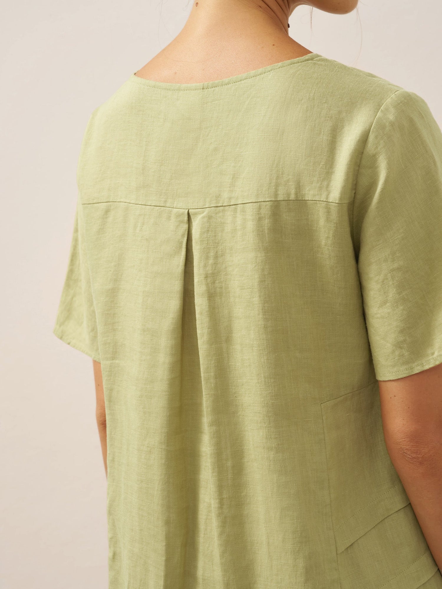 100% Linen Pleated Crew Neck Midi Dress MILA - Glamourous Grace