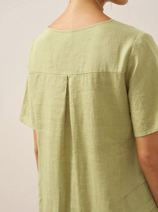 100% Linen Pleated Crew Neck Midi Dress MILA - Glamourous Grace