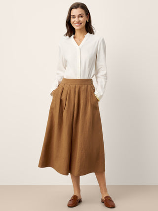100% Linen Pleated Side Button Skirt LILITH - Glamourous Grace