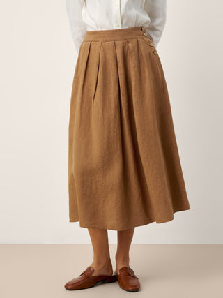 100% Linen Pleated Side Button Skirt LILITH - Glamourous Grace
