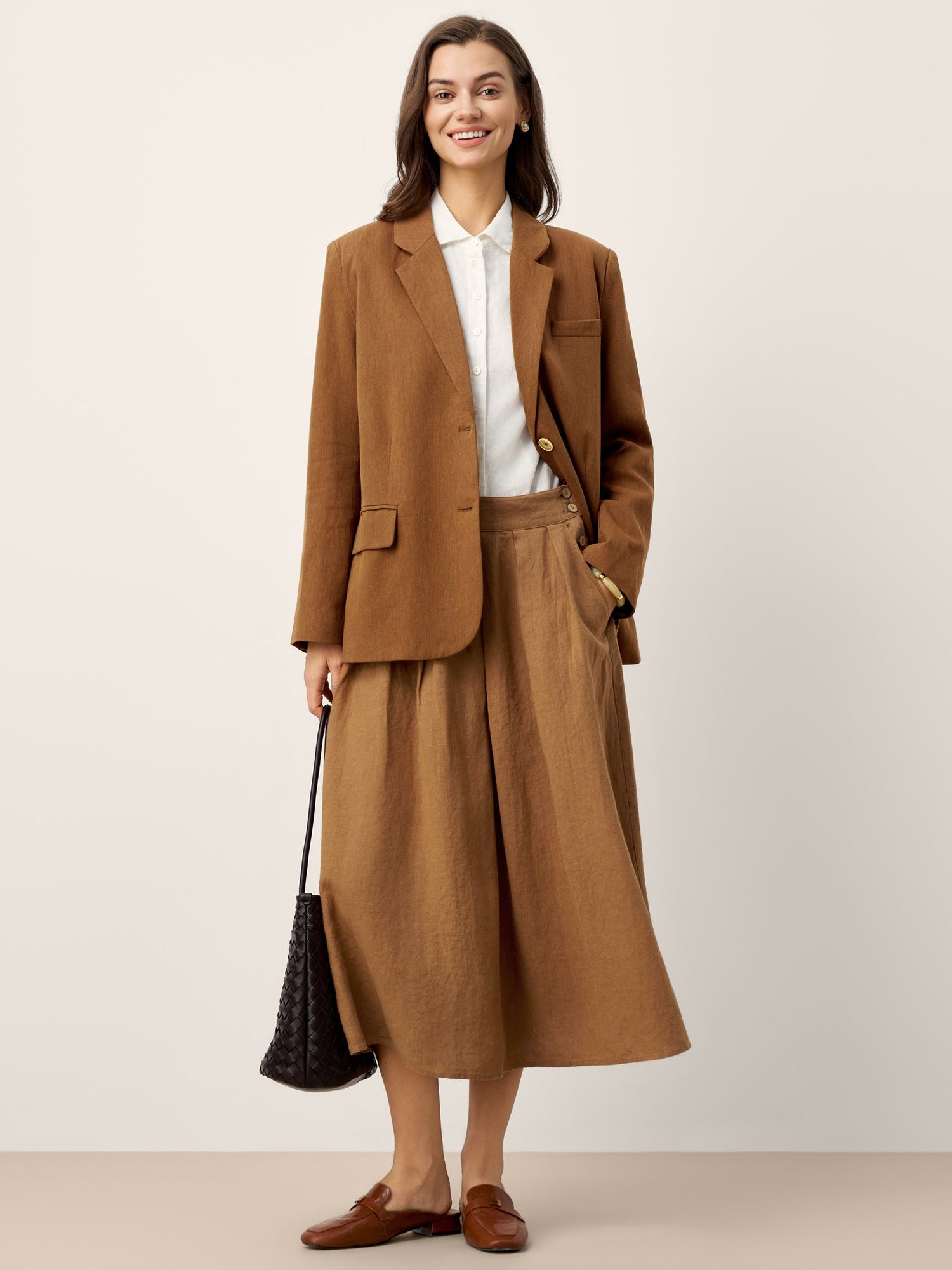 100% Linen Pleated Side Button Skirt LILITH - Glamourous Grace