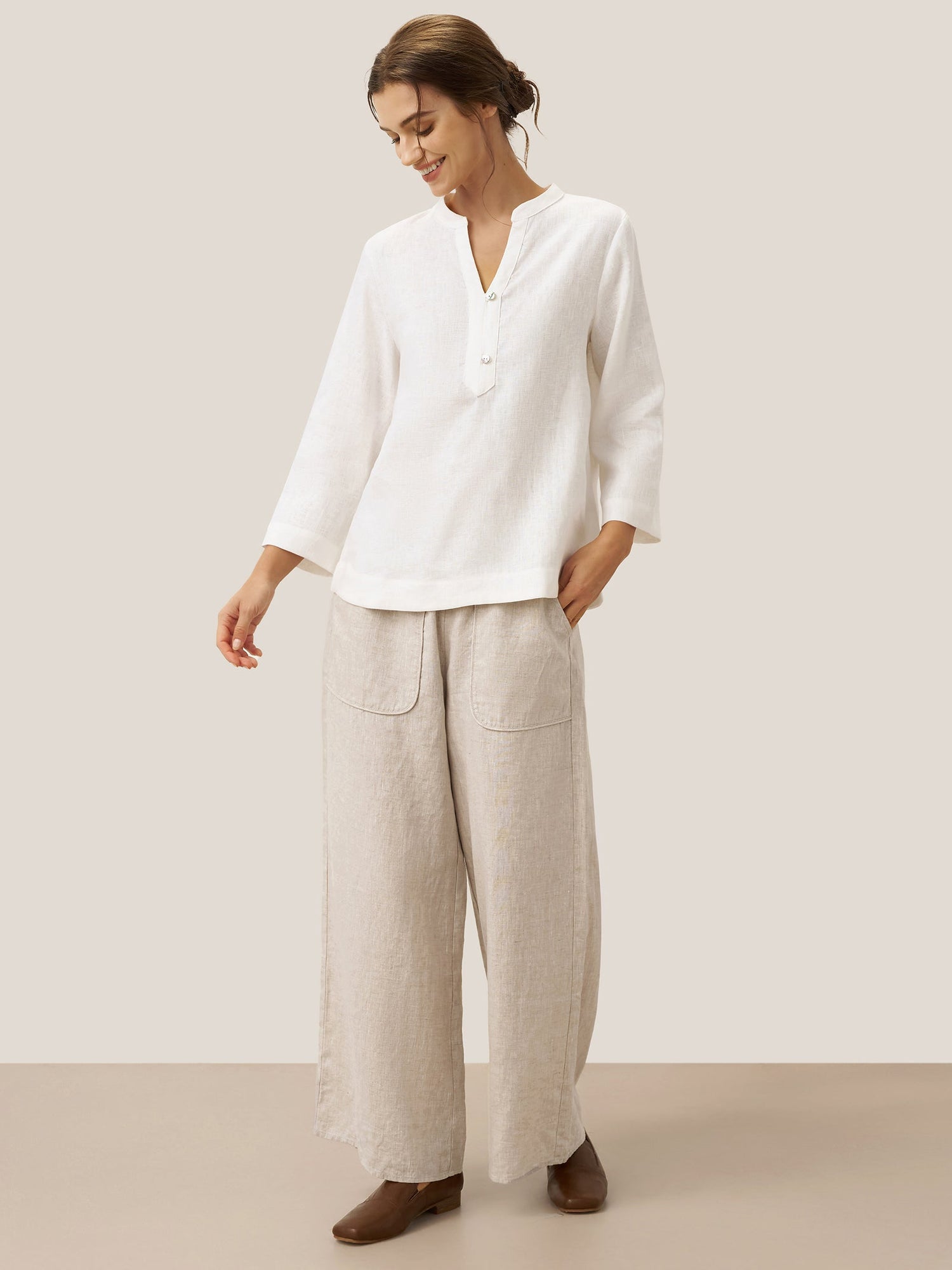 100% Linen Pocket Wide Leg Pants THALIA - Glamourous Grace