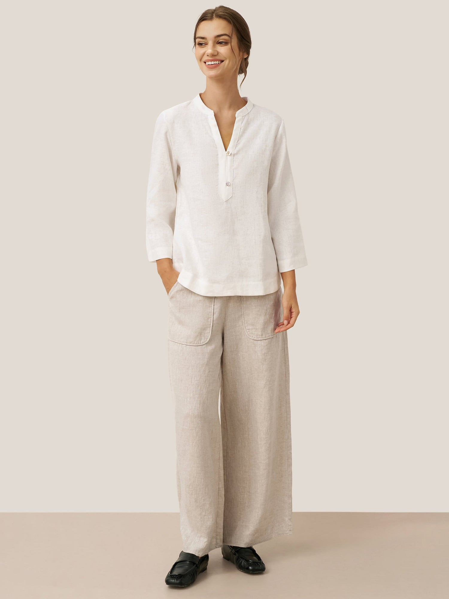 100% Linen Pocket Wide Leg Pants THALIA - Glamourous Grace