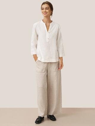 100% Linen Pocket Wide Leg Pants THALIA - Glamourous Grace