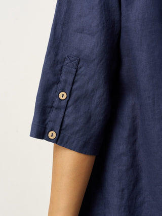 100% Linen Relaxed Back Button Top with Tab Sleeves SYLVANA - Glamourous Grace