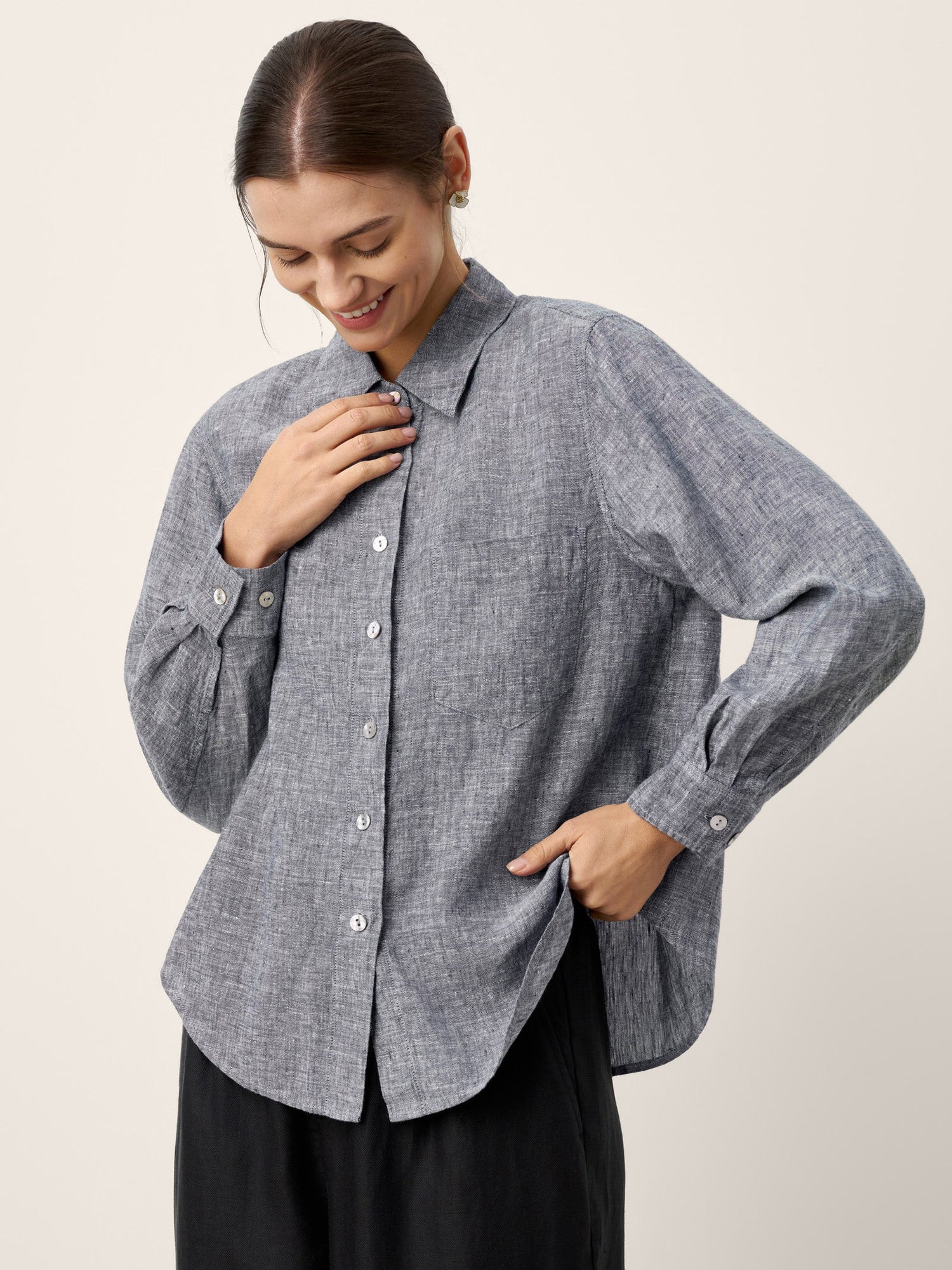 100% Linen Relaxed Drop Shoulder Pocket Shirt ASTER - Glamourous Grace