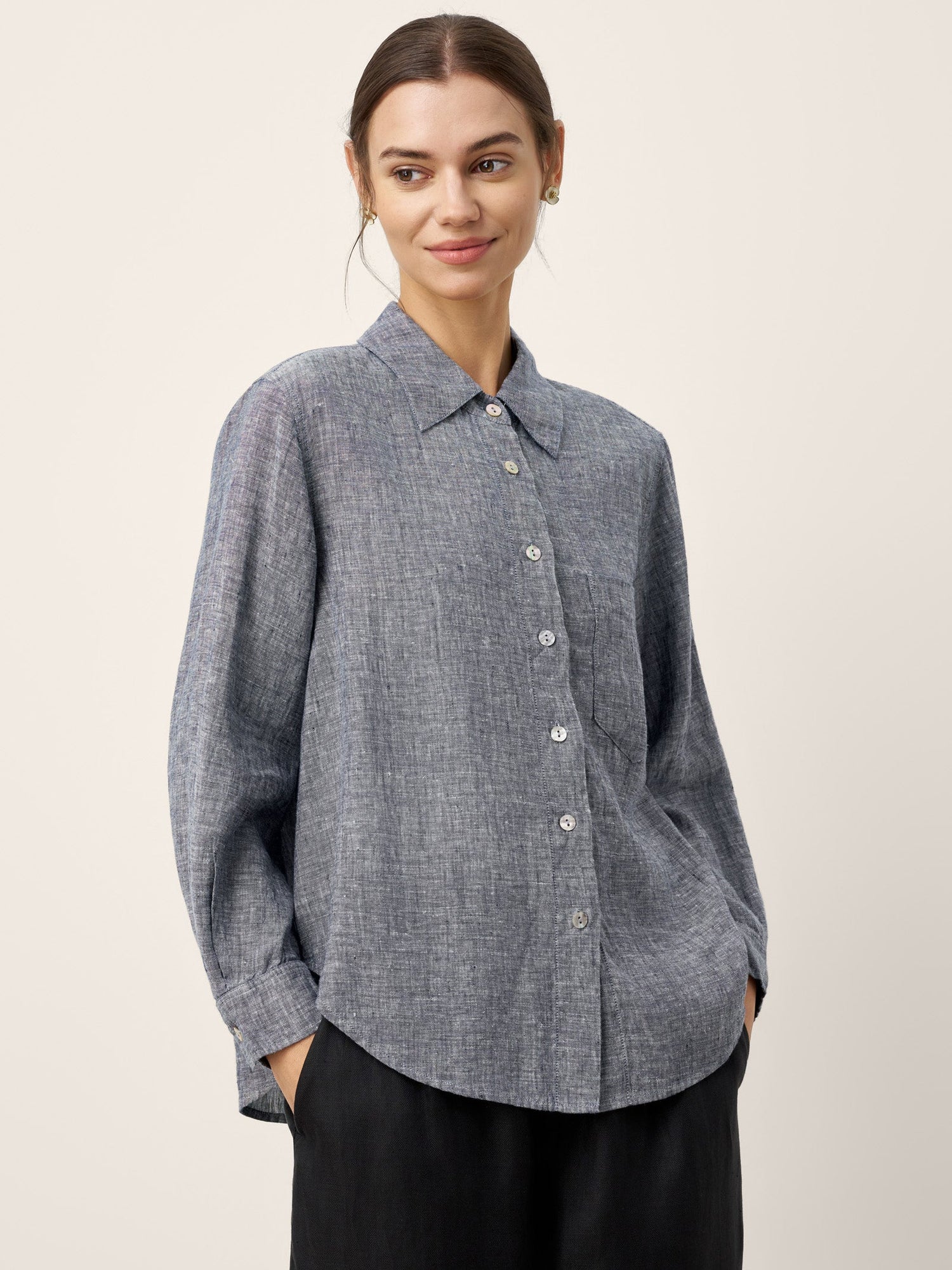 100% Linen Relaxed Drop Shoulder Pocket Shirt ASTER - Glamourous Grace