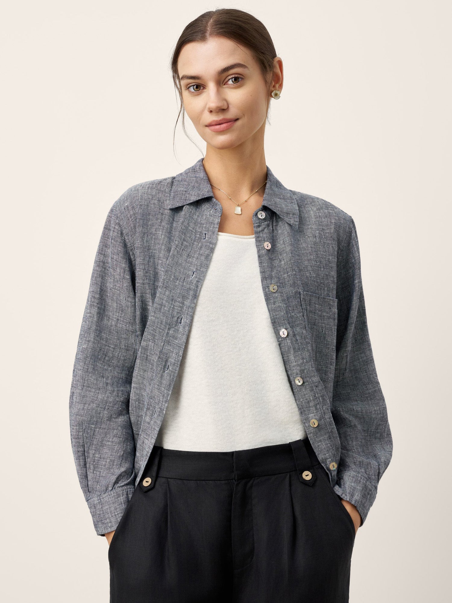 100% Linen Relaxed Drop Shoulder Pocket Shirt ASTER - Glamourous Grace