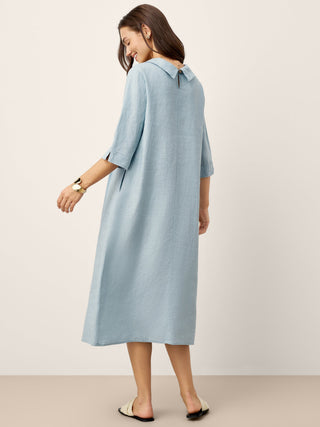 100% Linen Rolled Collar Asymmetric Button Maxi Dress ELARAINE - Glamourous Grace
