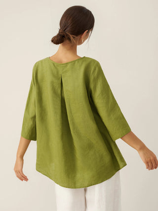 100% Linen Round Neck Asymmetrical Hem Top BRIANNA - Glamourous Grace
