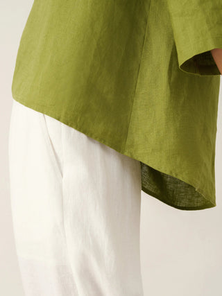 100% Linen Round Neck Asymmetrical Hem Top BRIANNA - Glamourous Grace