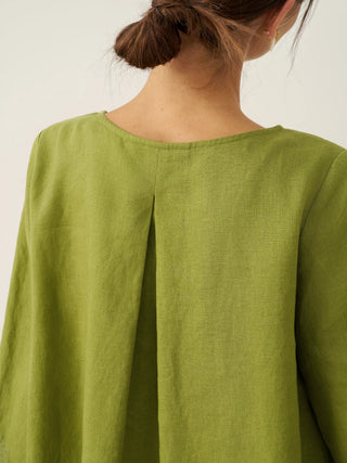 100% Linen Round Neck Asymmetrical Hem Top BRIANNA - Glamourous Grace