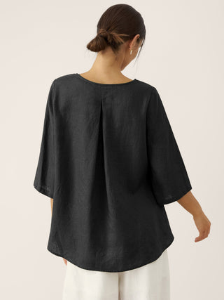 100% Linen Round Neck Asymmetrical Hem Top BRIANNA - Glamourous Grace