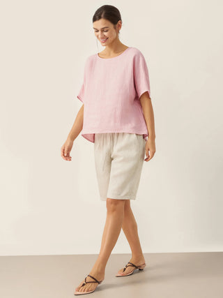 LINTICO 100% linen capri pants with elastic waist and drawstring, lightweight and breathable for casual summer wear