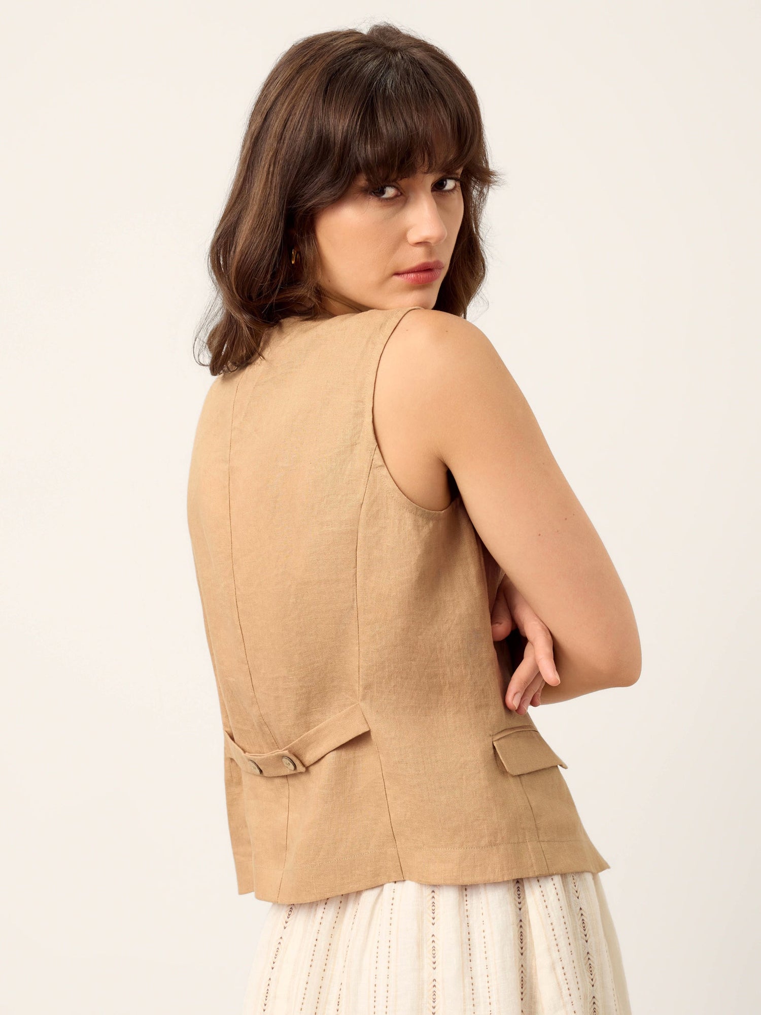100% Linen Cinch-Back Sleeveless Tailored Vest BRONWYN - Glamourous Grace