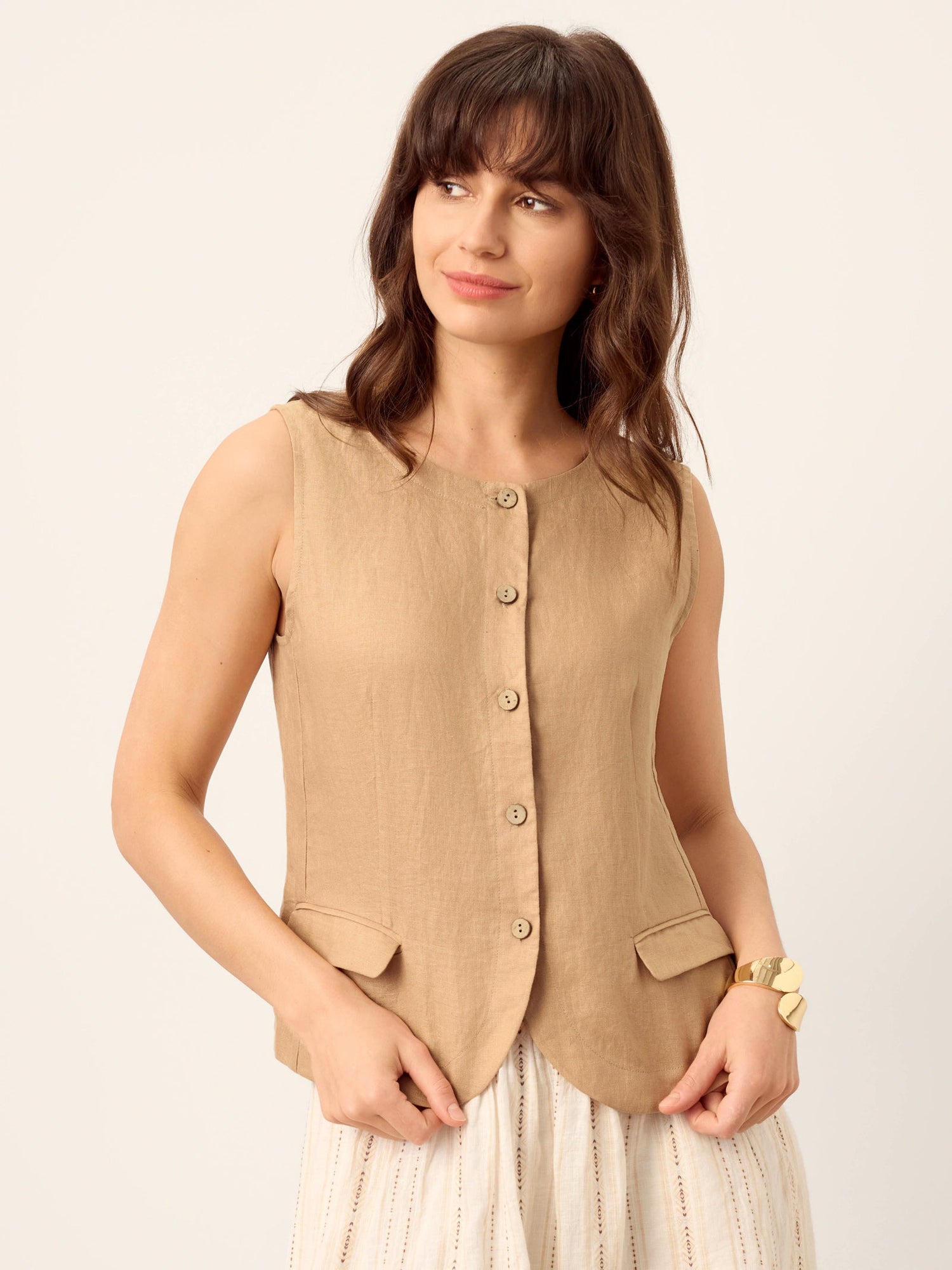 100% Linen Cinch-Back Sleeveless Tailored Vest BRONWYN - Glamourous Grace