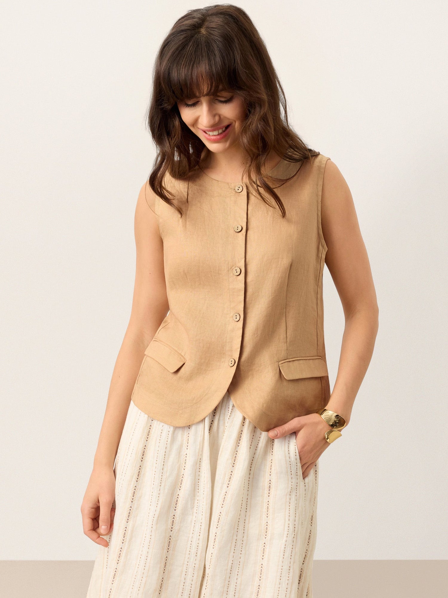 100% Linen Cinch-Back Sleeveless Tailored Vest BRONWYN - Glamourous Grace