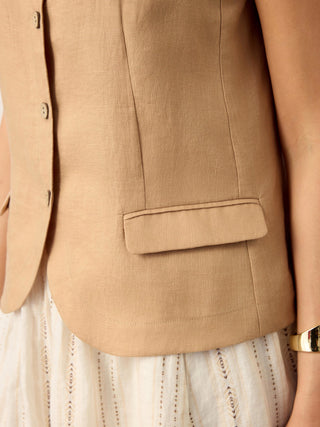 100% Linen Cinch-Back Sleeveless Tailored Vest BRONWYN
